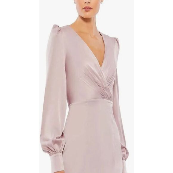 Ieena for Mac Duggal #55635 Long Sleeve Satin Gown in Rose Pink NWT Size 14 - Picture 3 of 7